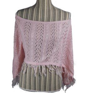 Pink Knitted Poncho Shawl